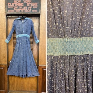 1910s Calico Smock Dress High Collar Prairie Homestead Dress