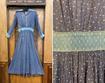 1900年代のヴィンテージブルーキャリコプレーリーワークウェアコットン