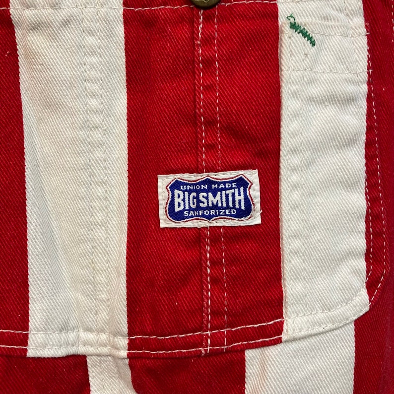 Vintage 1960s w32 Big Smith Red x White Stripe Denim Mod Pop Art Overalls, Jeans, Original, 60s Vintage Clothing image 6