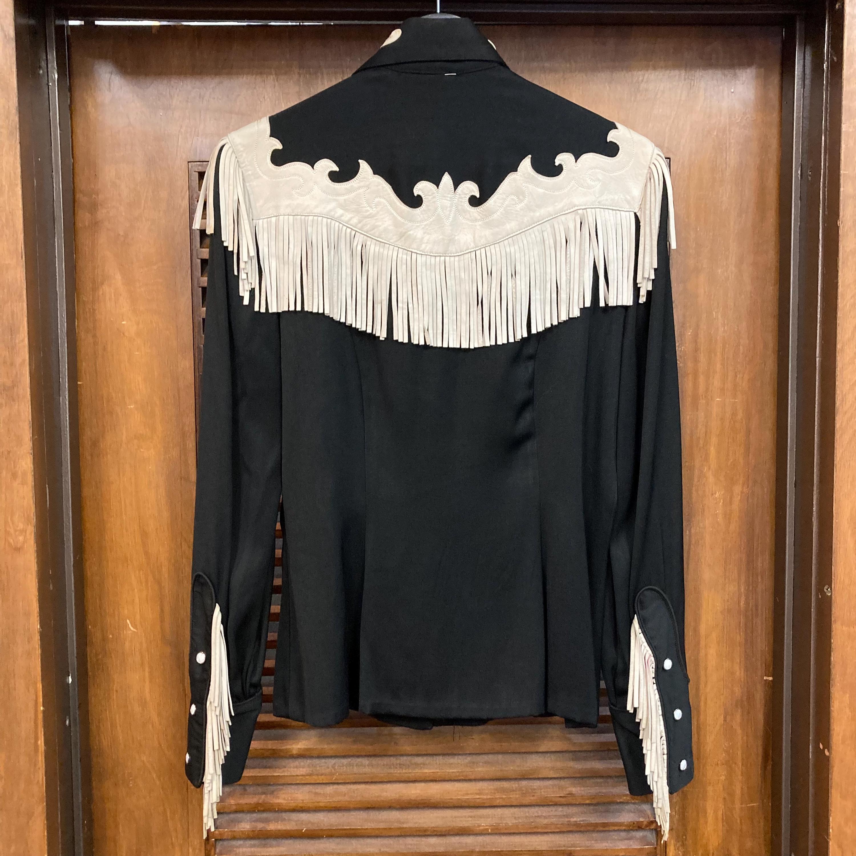 Vintage 1950's Jet Black Western Cowboy Leather Fringe Rayon