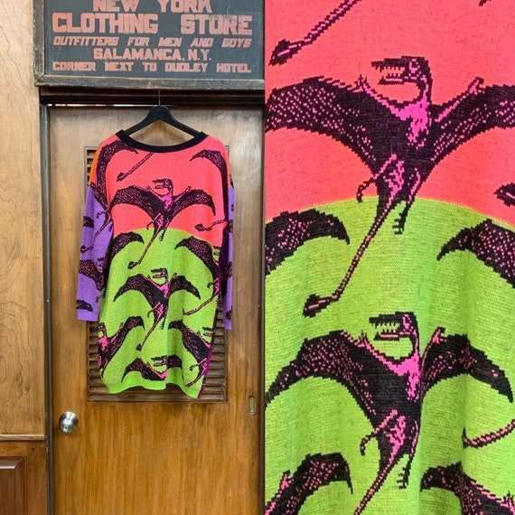 Vintage 1980's Betsey Johnson Neon Dinosaur Intars