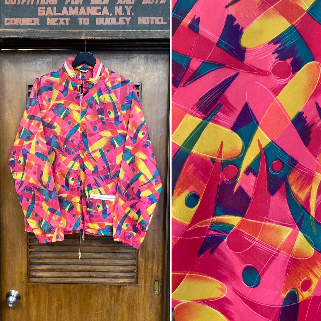 Vintage 1960’s Amazing Pop Art Atomic Mod Psychedelic Nylon Windbreaker ...
