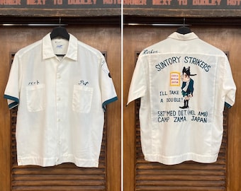 Vintage 1960's Japan Souvenir Bowling Embroidery Shirt, Camp