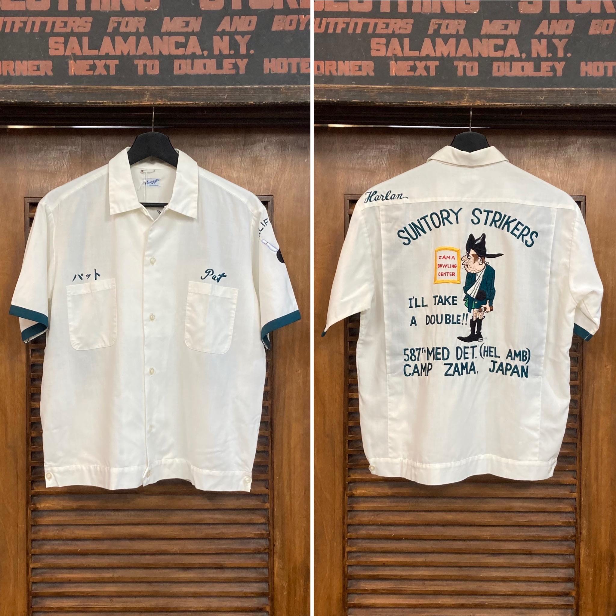 Vintage 1960's Japan Souvenir Bowling Embroidery Shirt, Camp