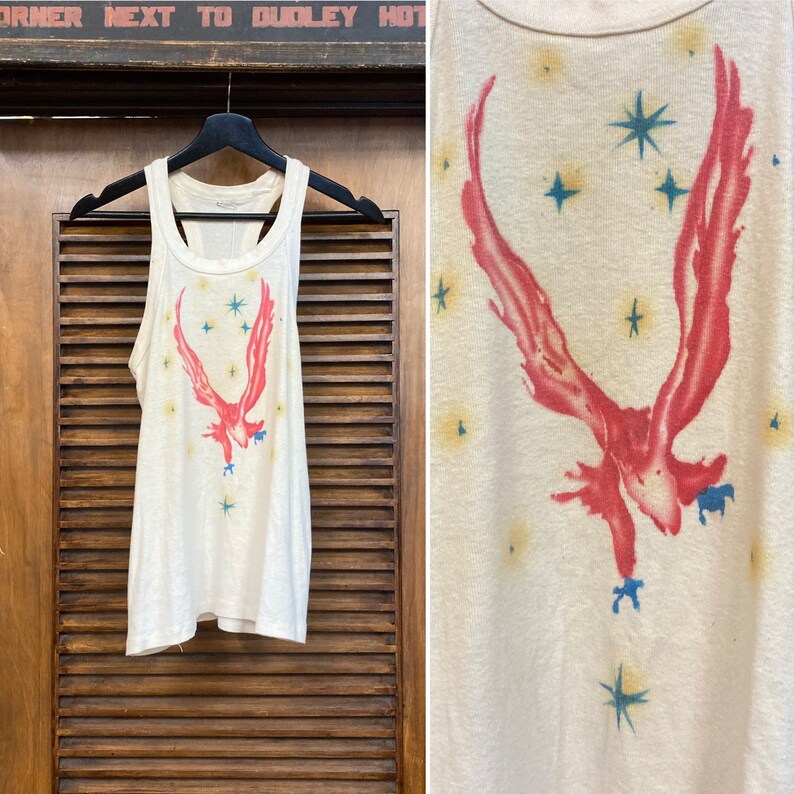 Vintage 1970’s Glam Rock Artwork Eagle Hawk Cotton Tank Top T Sh Vintage 1970’s Glam Rock Artwork Eagle Hawk Cotton Tank Top T Sh