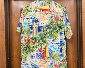 Vintage 1950's “hale Hawaii” Label Aloha Tower Natives Crepe Vintage 1950's “hale Hawaii” Label Aloha Tower Natives Crepe