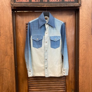 Vintage 1970s Big Yank Brushed Cotton Ombré Denim Hippie Rocker Shirt, 70s Snap Button Over Shirt, Vintage Clothing image 2