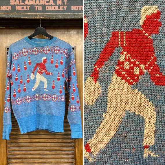 Vintage 1950’s Bowling Theme Wool Knit Rockabilly