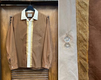 Vintage 1950’s “Penney’s Towncraft” Cotton Two-Tone Panel Long Sleeve Loop Collar Rockabilly Shirt, 1950’s Shirt