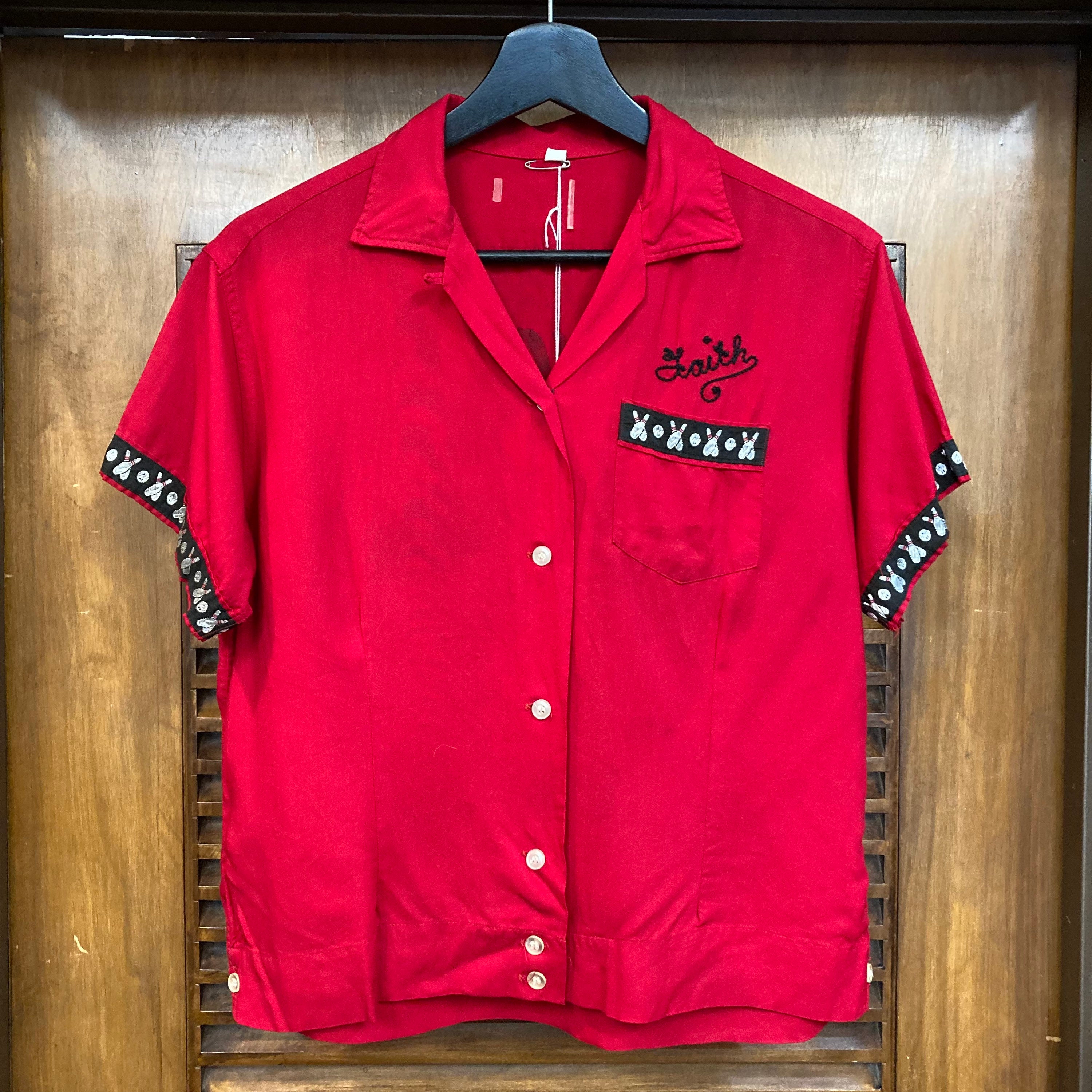 昭和レトロ♦︎赤い波模様 半袖シャツ ボウリングシャツbowlers shirts 昭和レトロ♦︎赤い波模様 半袖シャツ ボウリングシャツbowlers