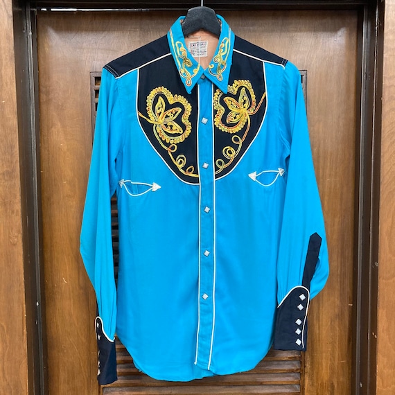Kleding Gender-neutrale kleding volwassenen Tops & T-shirts Oxfords Vintage kleding 50's borduurwerk Vintage 1950's "Las Vegas" Western Cowboy Rayon Gabardine Rockabilly Shirt 