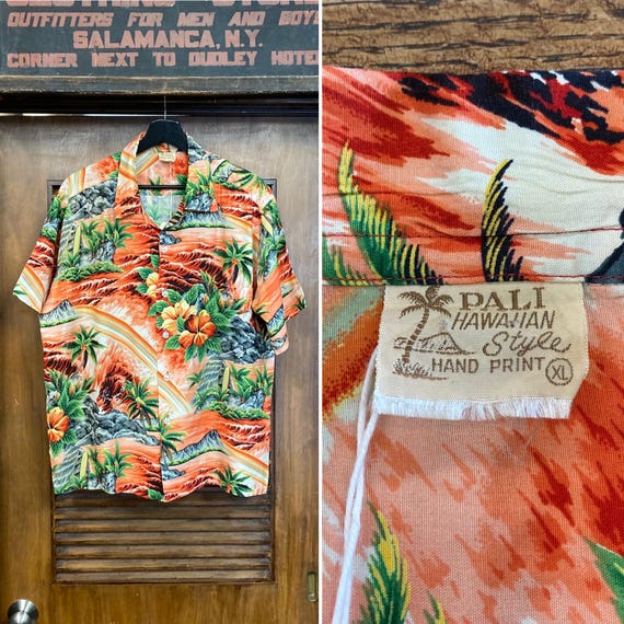 Vintage 1950's Size XL “pali” Tropical Island Rainbow Rayon