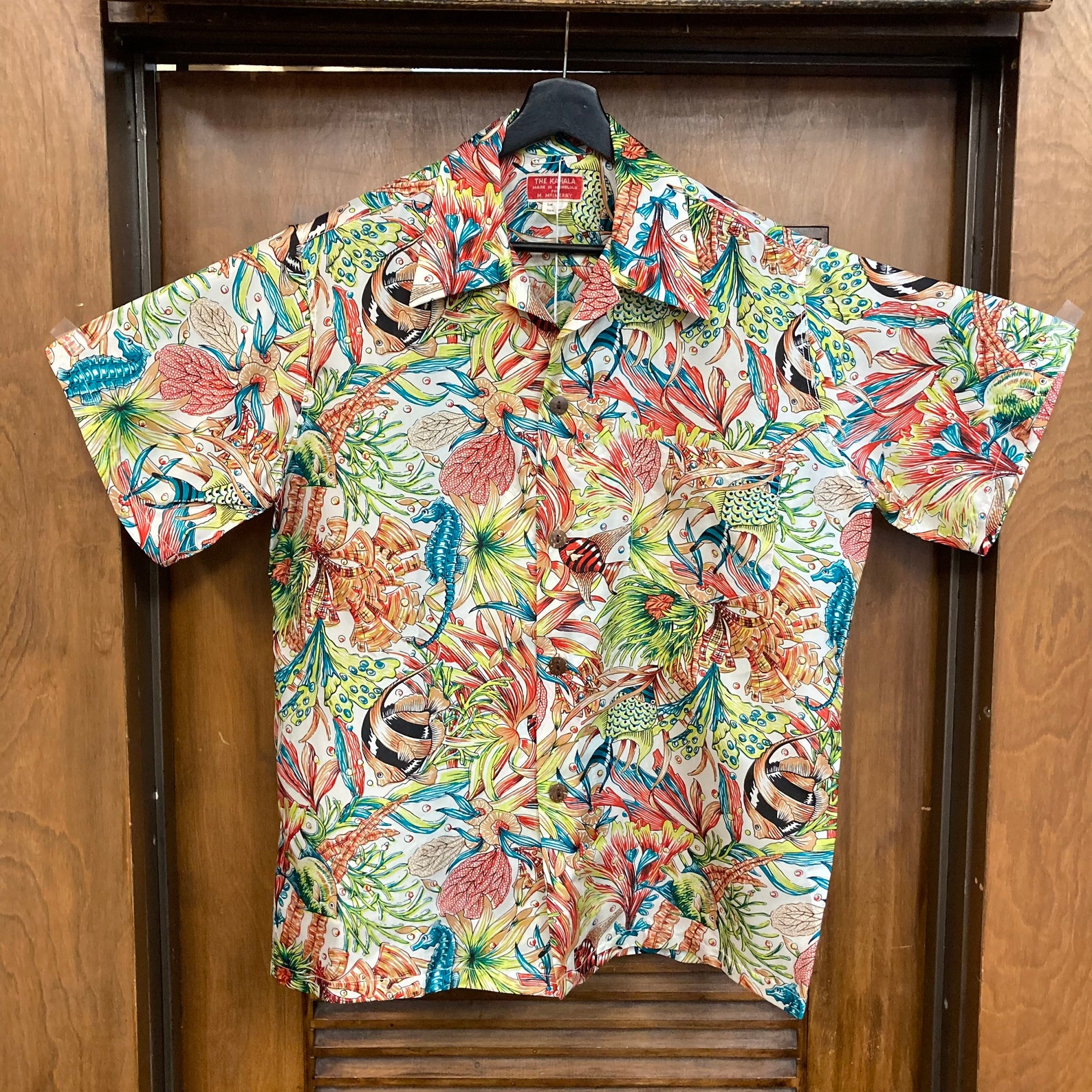 Hale Niu Vintage 50s Hawaiian Shirt, Fish Undersea Print, XS main image 0