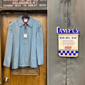 Vintage 1950’s -Deadstock- “Campus” Rayon Gabardine 3/4 Length Rockabilly Jacket, Never Worn, 50’s Vintage Clothing