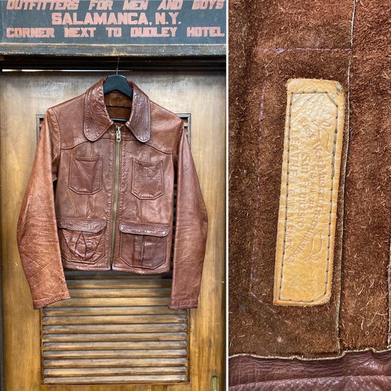 Vintage 1960’s 4-Pocket “East West Musical Instruments” Buffalo Leather Jacket, 1960’s Jacket