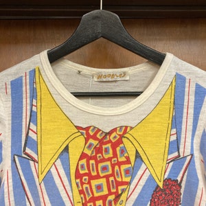 Vintage 1960s Clown Blazer Trompe LOeil Mod Glam Printed Long Sleeve T-Shirt, 60s Tee Shirt, Vintage Clothing image 6