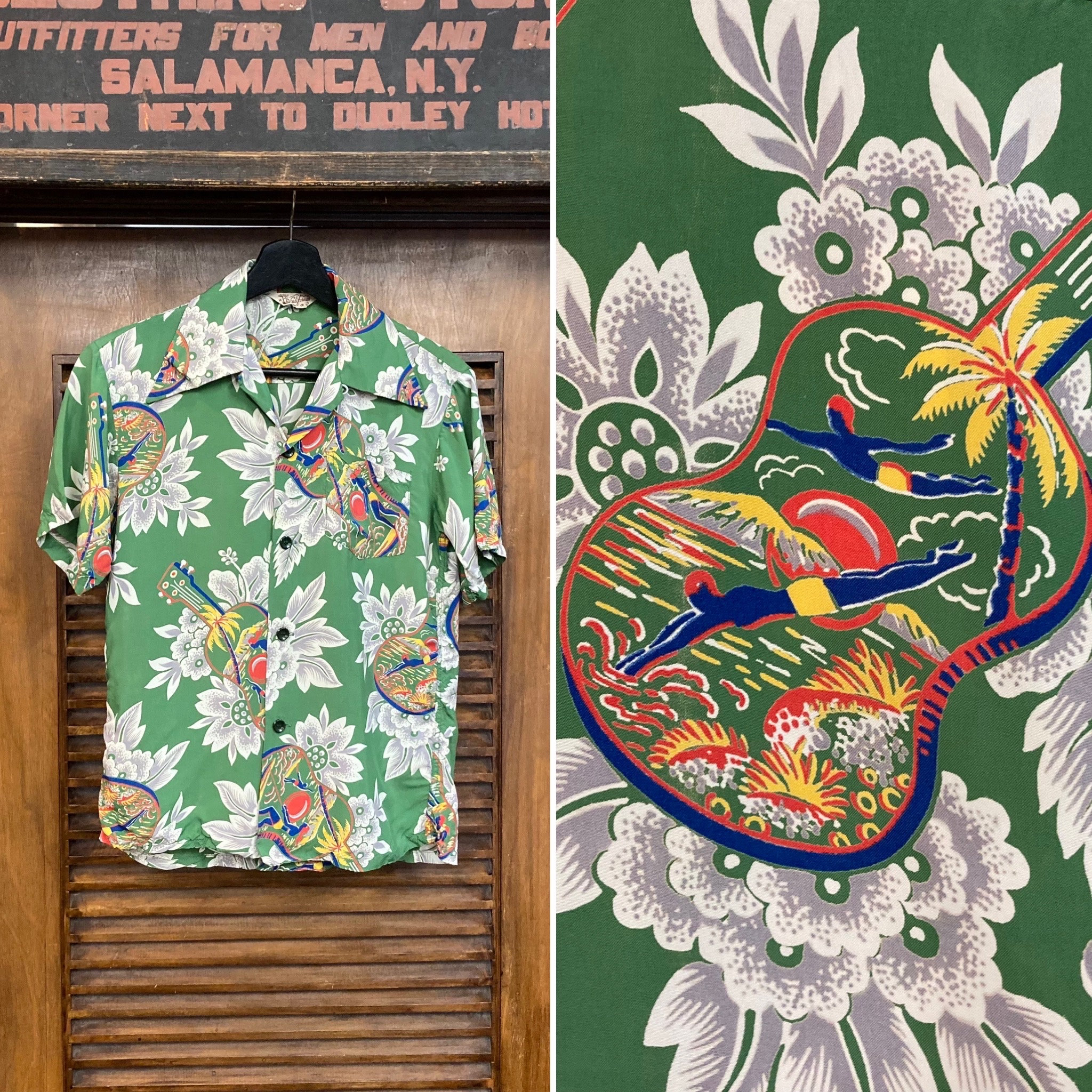 Vintage 1940's Original Ukelele Diver Floral Silky Rayon Vintage 1940's Original Ukelele Diver Floral Silky Rayon