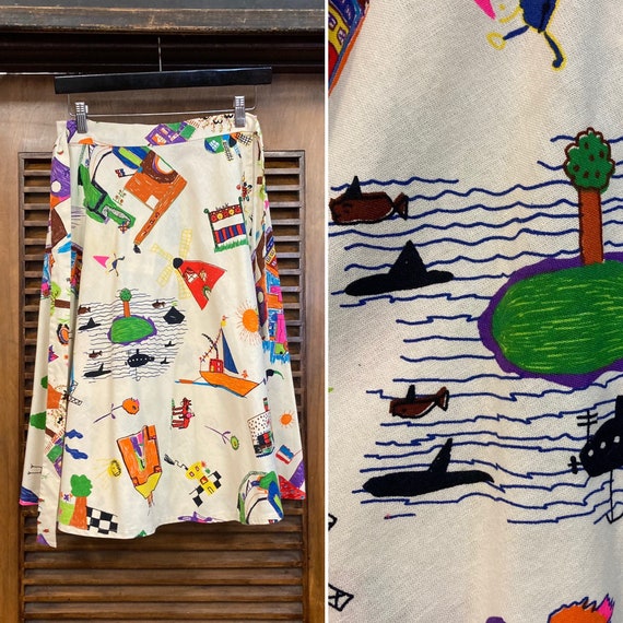 Vintage 1960’s Kids Artwork Mod Wrap Skirt, 60’s S