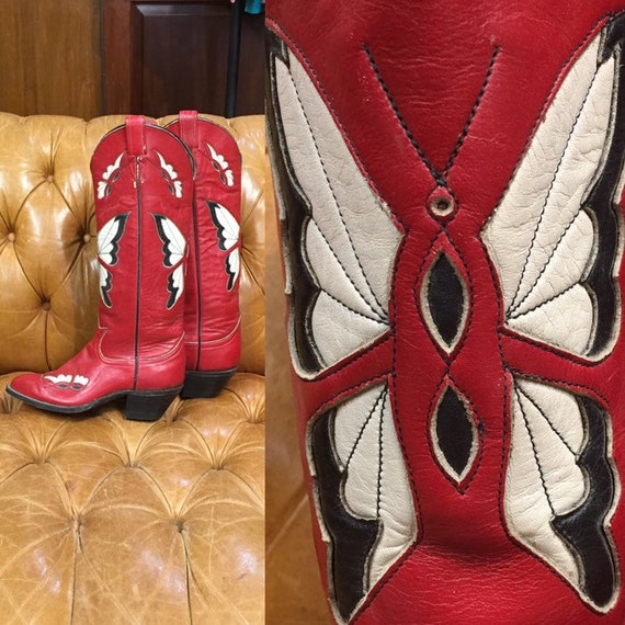 Vintage 1960’s, Tony Lama, Bright Red cowboy boot