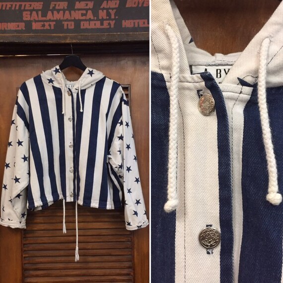 Vintage 1980’s Stars and Stripes Denim Hooded Crop