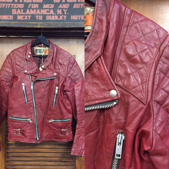 Vintage Rusty Red Cafe Racer Leather Jacket Large