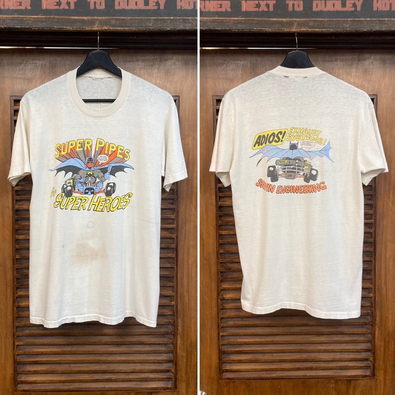 Vintage 1970er Batman Hot Rod Drag Race Auspuff Speed Shop Original T-Shirt, 70er T-Shirt, Vintage Kleidung Bild 1