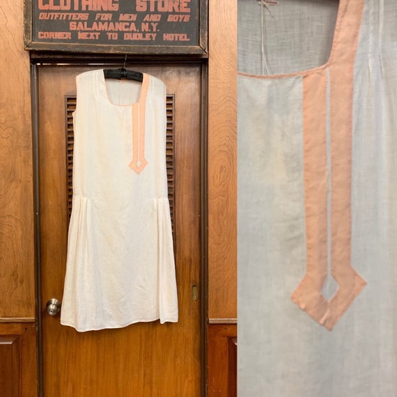 Vintage 1920's White & Pink Arrow Applique Summer