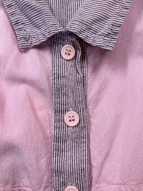 Vintage 1980s Pale Pink & Grey Striped Jumpsuit, … - image 5