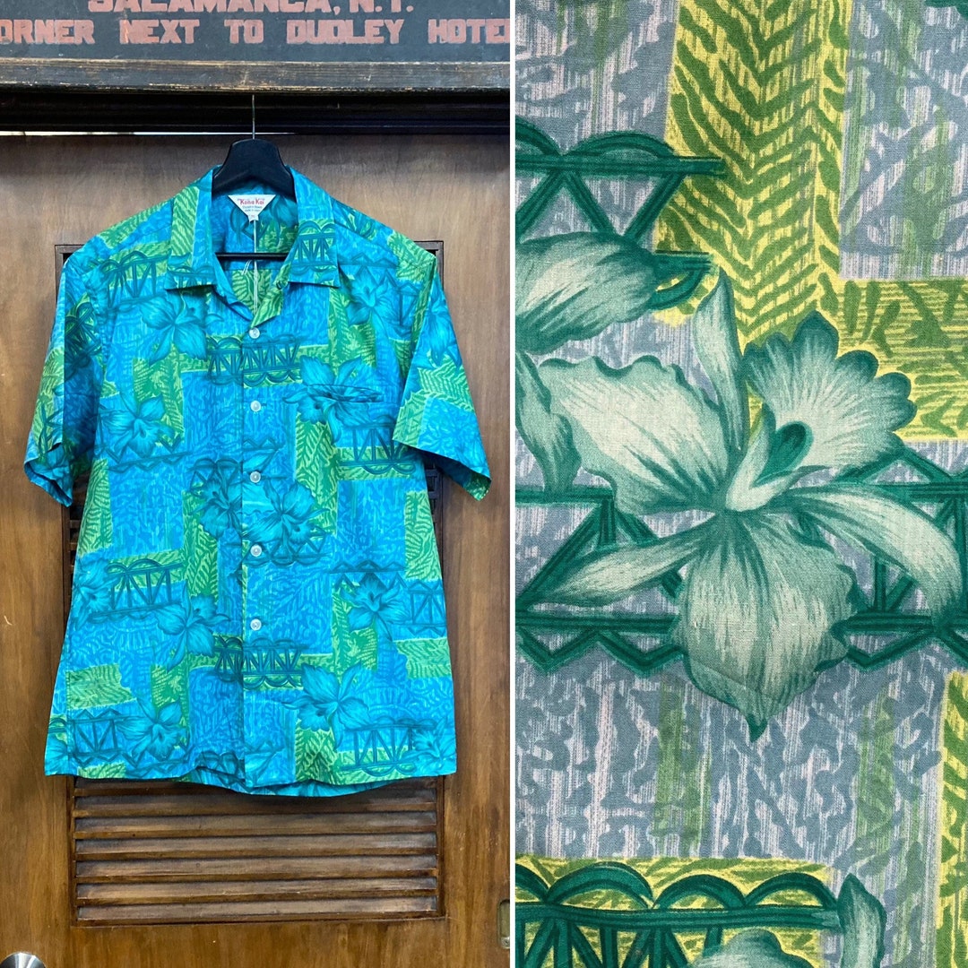 Vintage 1950s deadstock Tiki Floral kona Kai Cotton Mod Hawaiian Shirt
