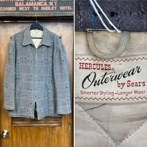 Vintage 1950’s Size XL “Hercules” Atomic Fleck Wool 3/4 Rockabilly Car Coat Jacket, 1950’s Jacket, 50’s Vintage Clothing
