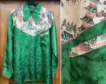 Vintage 1940’s -Deadstock- Two-Tone Japan Dragon Souvenir Tour Jacket, Size L, 40’s Pullover Shirt, Vintage Clothing