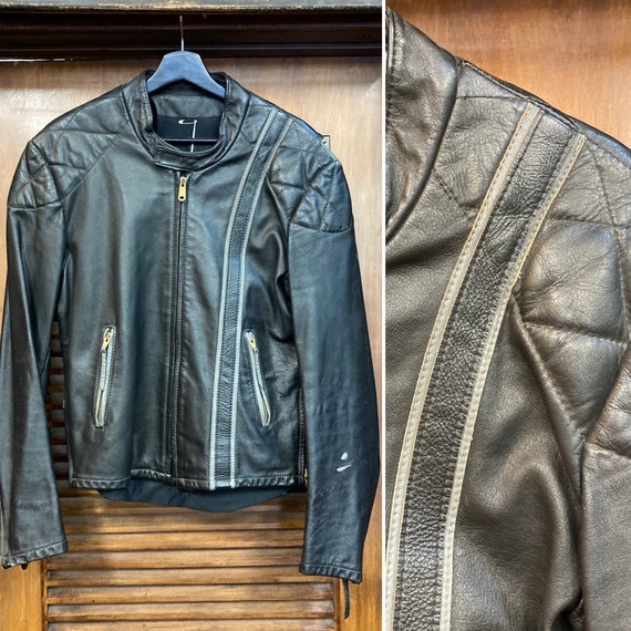 Vintage 1960’s Two-Tone Cafe Racer Leather Jacket… - image 1