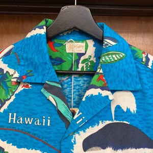 Vintage 1960s Mod Tiki Hawaiian Airlines Cartoon Pop Art Cotton Hawaiian Shirt, Border Print, Rare, 60s Vintage Clothing image 6