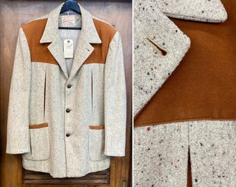 Vintage 1950’s Size XL “Sportimer” Two-Tone Wool x Velvet Detail Hollywood Leisure, Rockabilly Jacket, Quilted, 1950’s Jacket