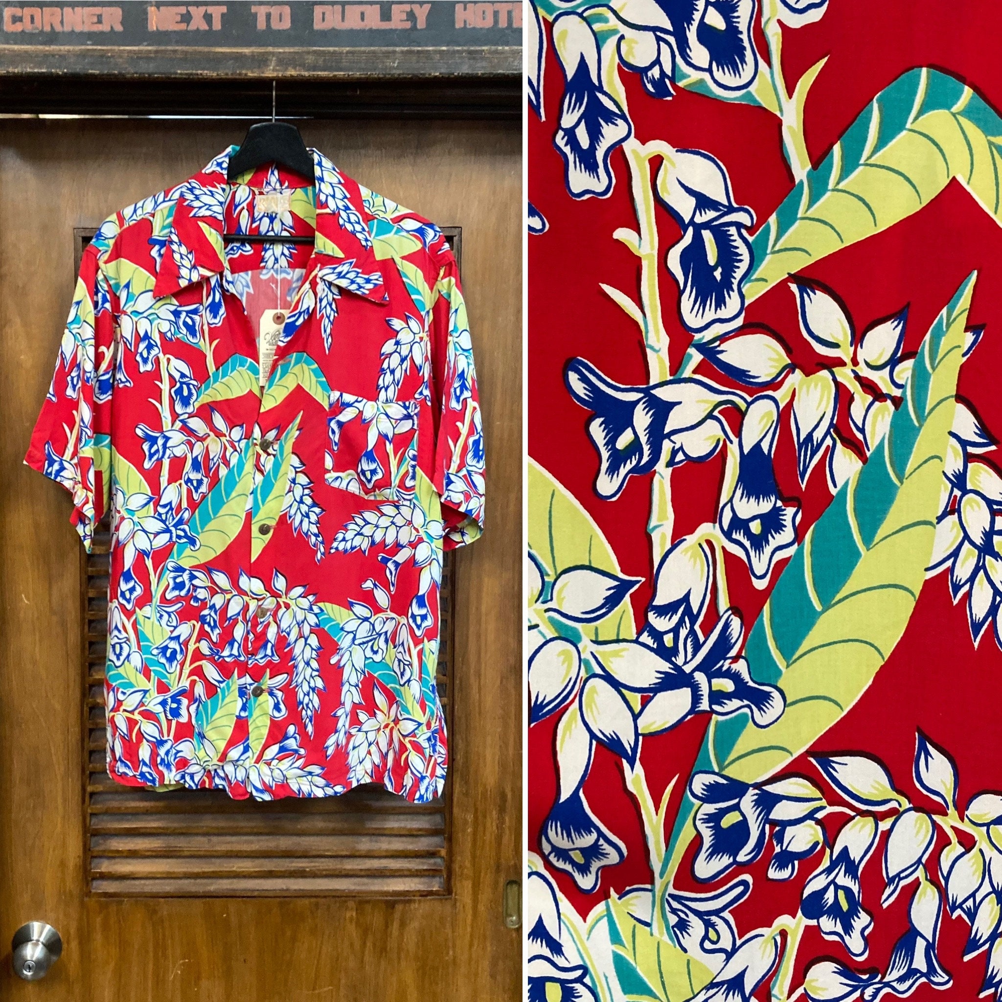 Vintage 1940's Original Floral Rayon Border Print Hawaiian Vintage 1940's Original Floral Rayon Border Print Hawaiian
