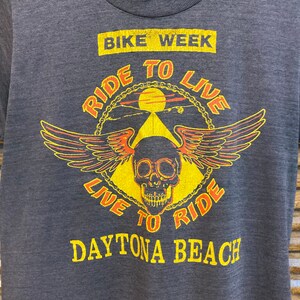 Vintage 1980s Skull Motorcycle MC Thin T-Shirt, Ride To Live, Live To Ride Bike Week, Daytona Beach, 80s Vintage Clothing image 6
