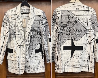 Vintage 1980’s “Stephen Sprouse” Pop Art L.A. Map New Wave Jacket, 80’s Designer, Vintage Clothing