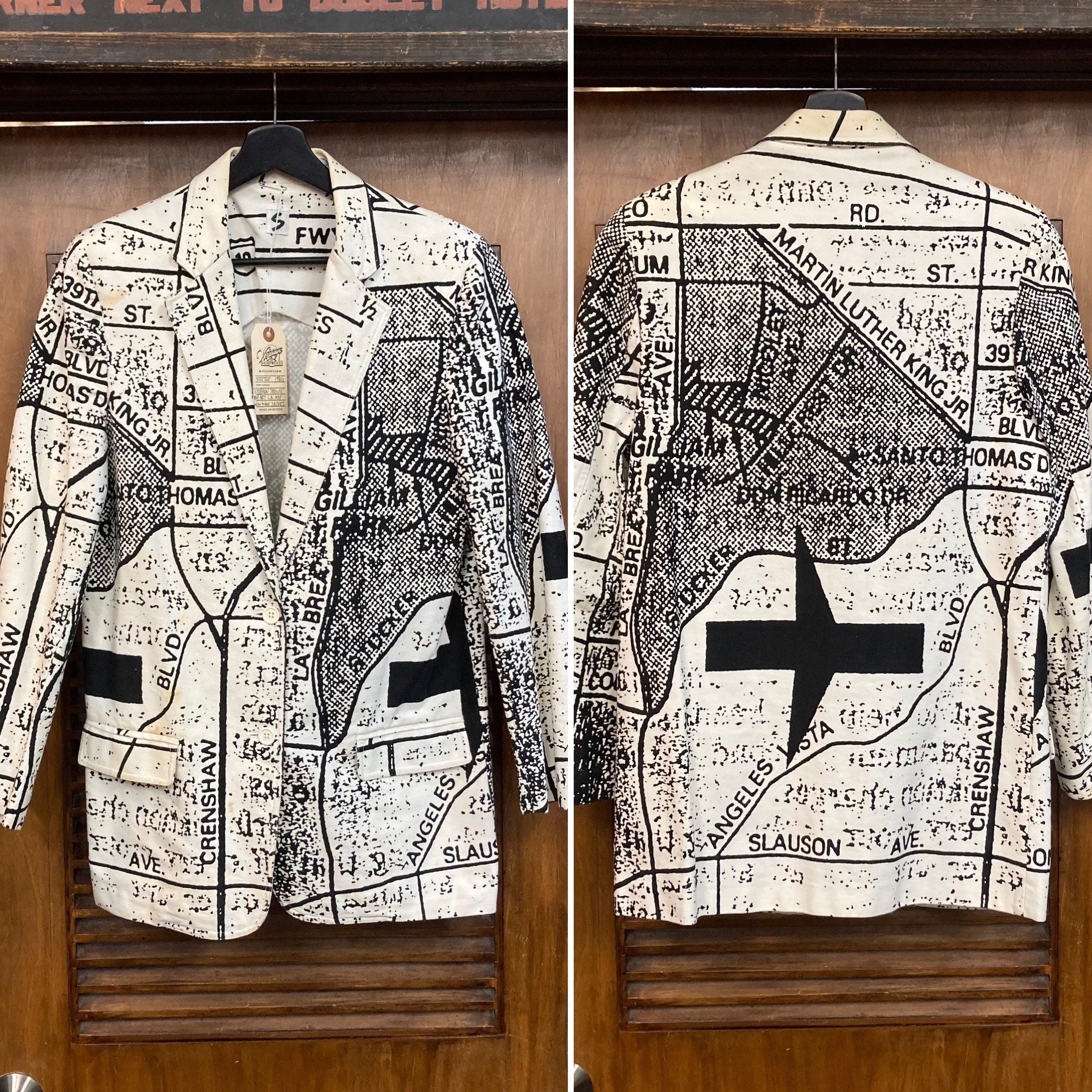 VintageOnHollywood Vintage 1980's Stephen Sprouse Pop Art L.A. Map New Wave Jacket, 80's Designer, Vintage Clothing