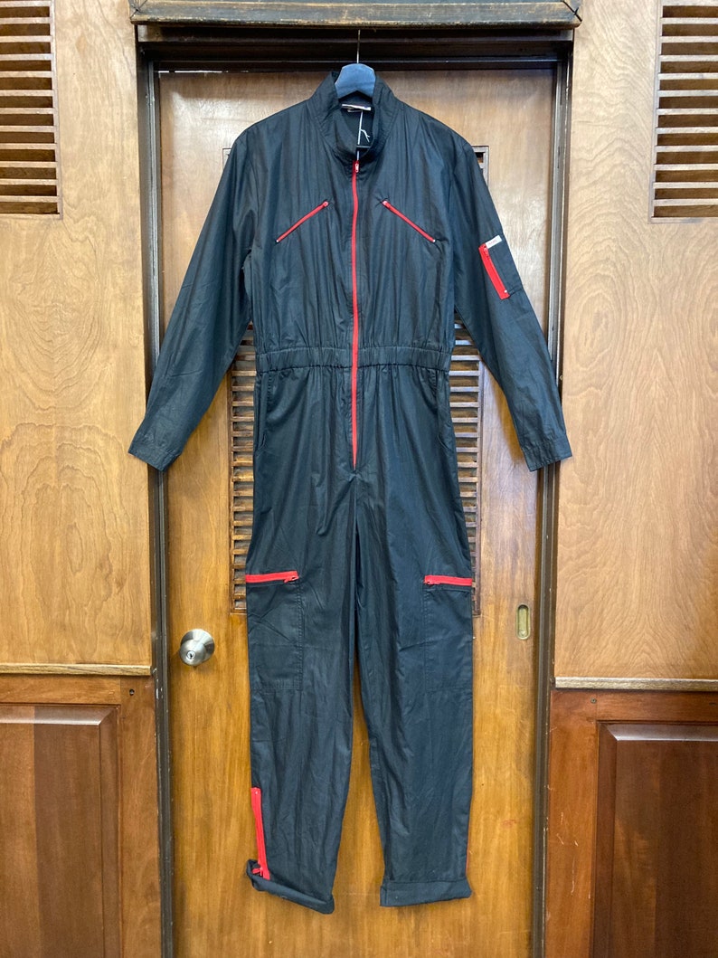 Vintage 1980s Black & Red New Wave Parachute Jumpsuit Coveralls, Vintage 1980s Jumpsuit, New Wave Jumpsuit, Parachute Coveralls, Workwear image 2