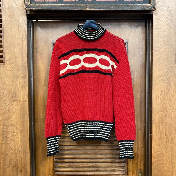Vintage 1950’s Red Turtleneck Sweater, 50’s Knit … - image 2