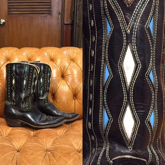 Vintage 1960’s, Acme Boots, Black Leather cowboy