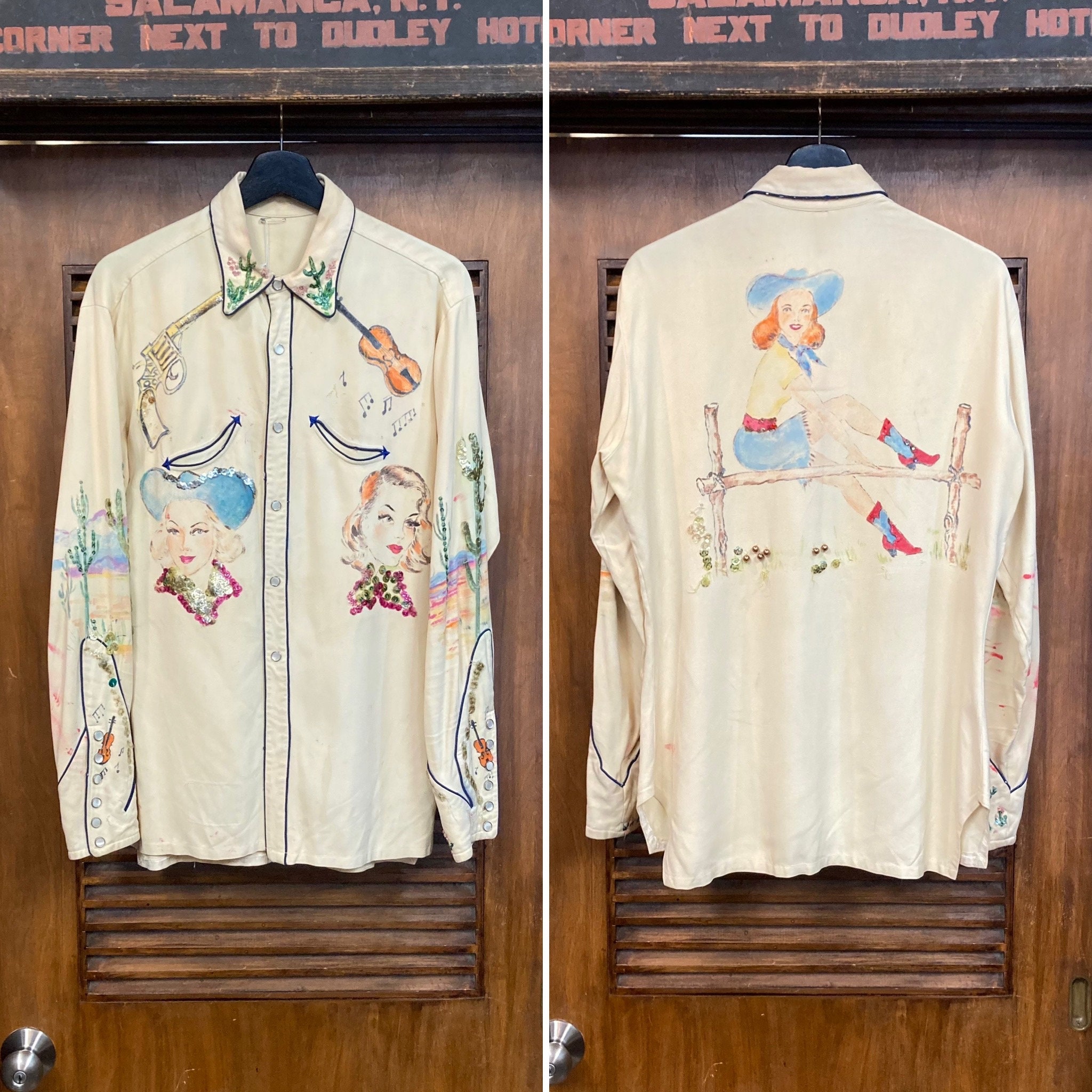 Vintage 1950s nudies Western Cowboy Artwork Gab Rockabilly Shirt