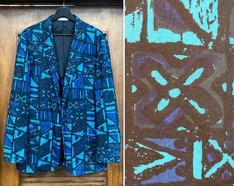 Vintage 1960’s Tag 42L “Sandwich Isles” Cotton Tiki Hawaiian Blazer Sportcoat Jacket, 1960’s Jacket
