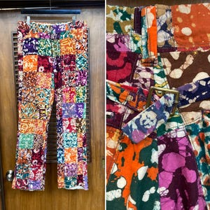 Vintage 1960’s w30 Madras Batik Wild Mod Ivy League Cotton Buckleback Pants, 60’s Vintage Clothing
