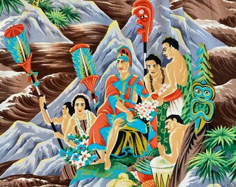 Vintage 1950's Original “pali” Eugene Savage Design Rayon Hawaiian