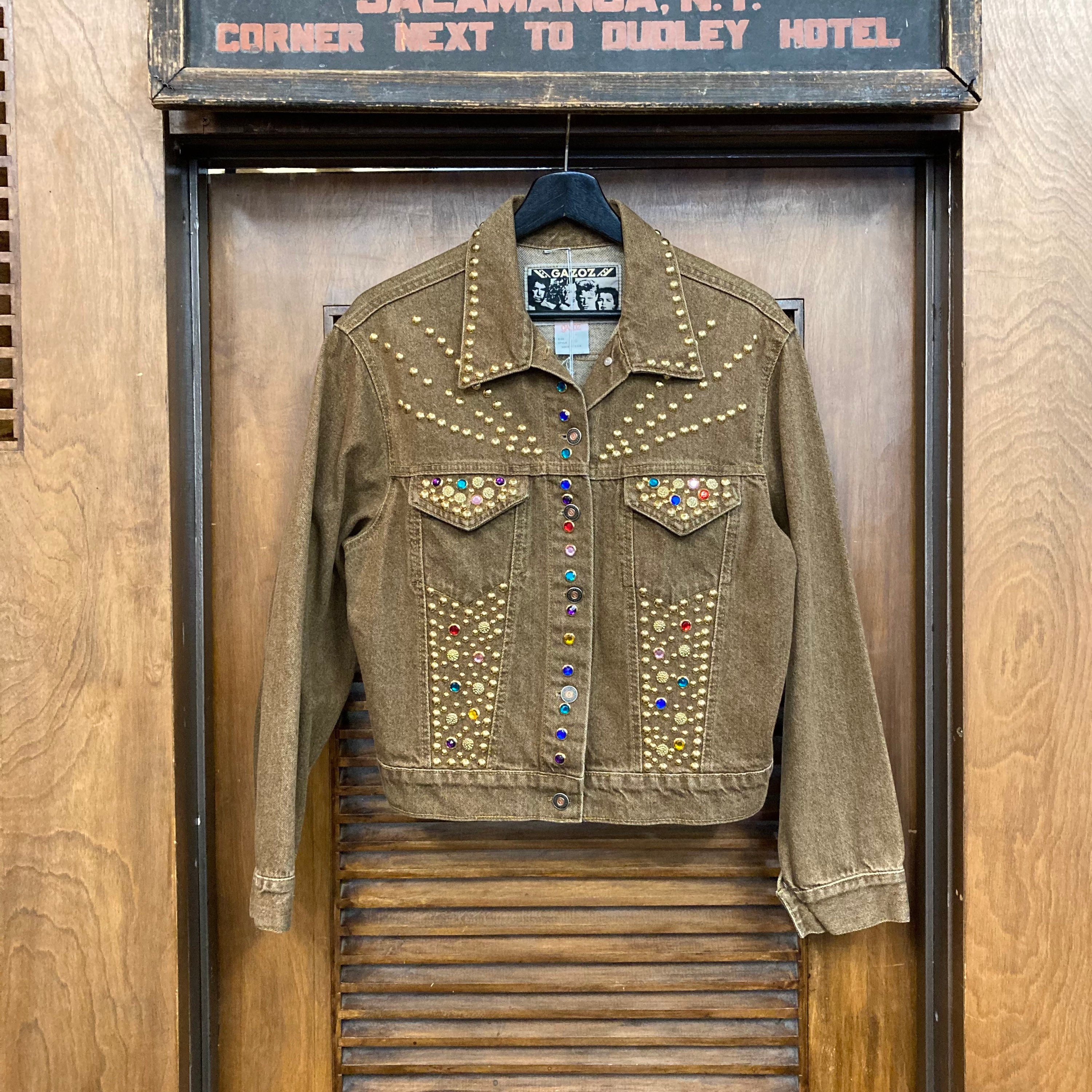 Vintage 1980's “gazoz” Label Studded Brown Denim Jacket Vintage 1980's “gazoz” Label Studded Brown Denim Jacket