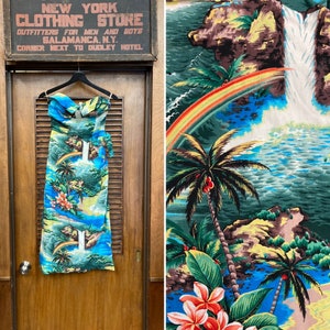 Vintage 1950s Deadstock Hale Hawaii Crepe Tropical Tiki Island Palm Tree Sarong Hawaiian Dress, Tiki Dress, Crepe, Vintage Hawaiian Dress