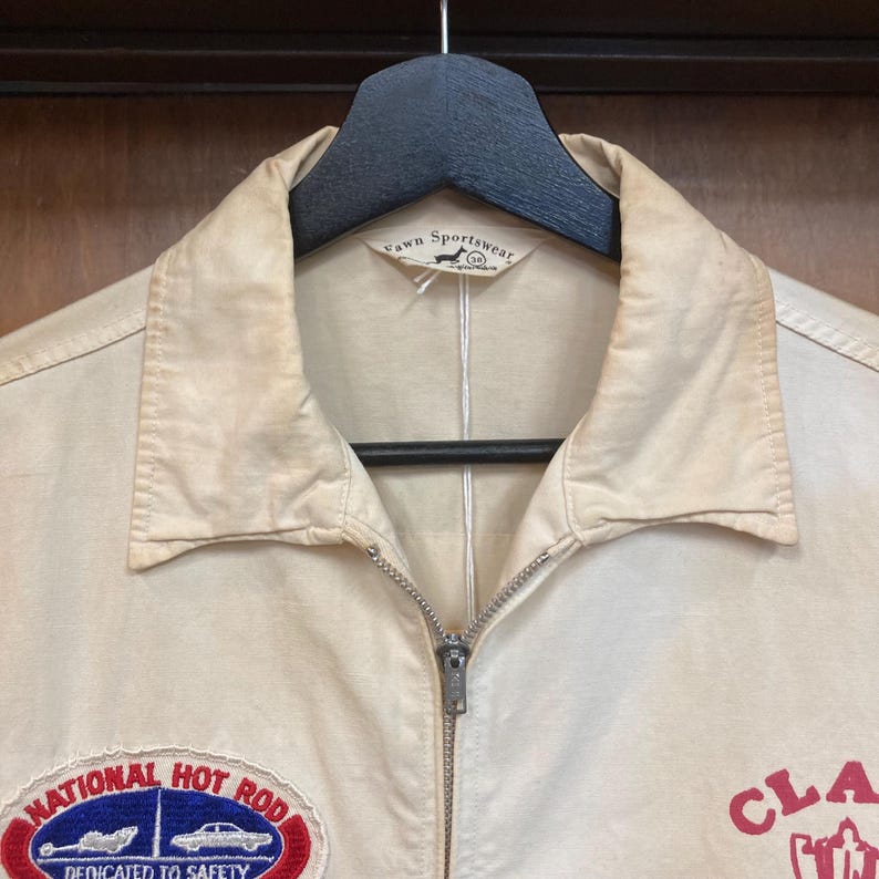 Chaqueta cortavientos de algodón vintage de los años 50, ganadora de la categoría de carreras de resistencia NHRA Hot Rod, original, chaqueta Dragway, chaqueta de los años 60, ropa vintage imagen 6