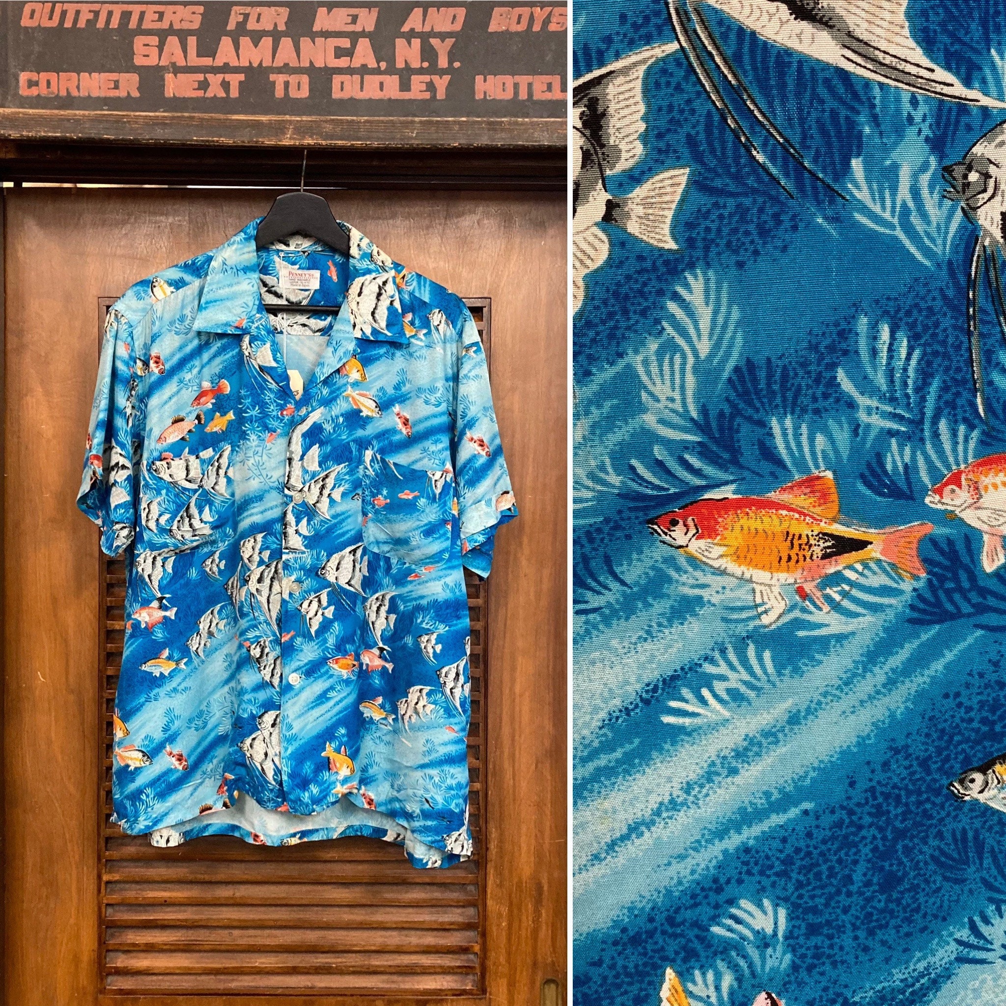 Vintage 1950's Penney's Label Underwater Fish Rayon Hawaiian Shirt, 50's Tropical, Vintage Clothing