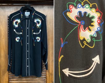 Vintage 50's Embroidered Cowboy Shirt: H Bar C Ranchwear